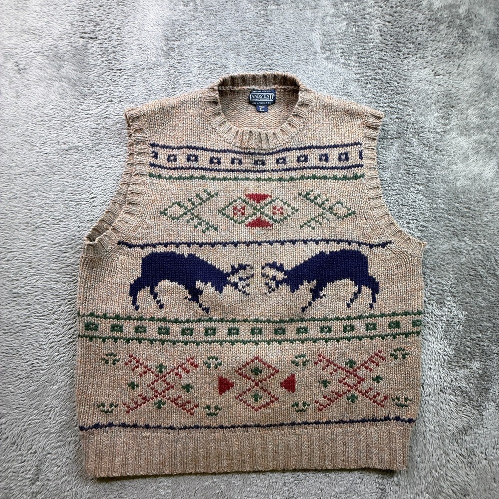 Vintage Lands' End 100% Shetland Wool Deer Stag Embroidery Mens L
